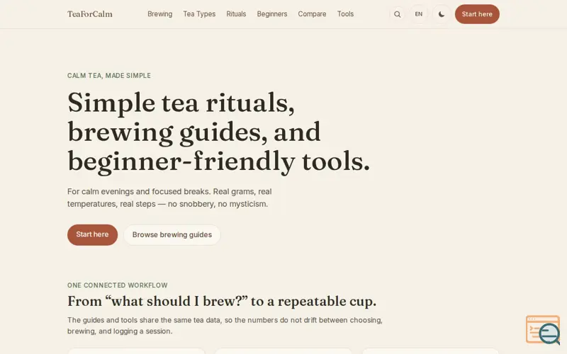 Screenshot of TeaForCalm