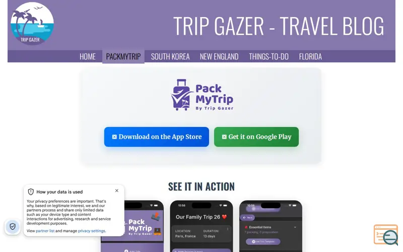 Screenshot of PackMyTrip