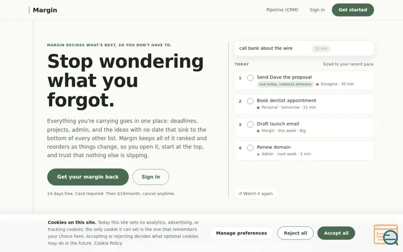 Screenshot of Margin — The to-do list that decides what's next, so you don't have to.
