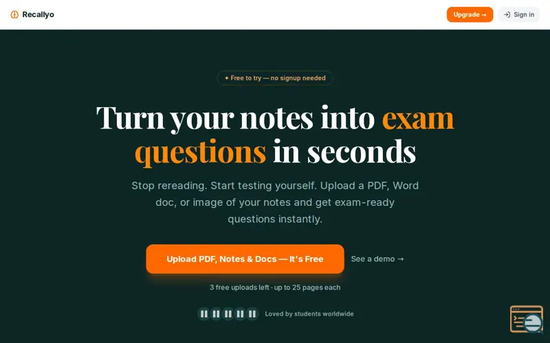 Screenshot of Recallyo -Turn Notes into Exam Questions