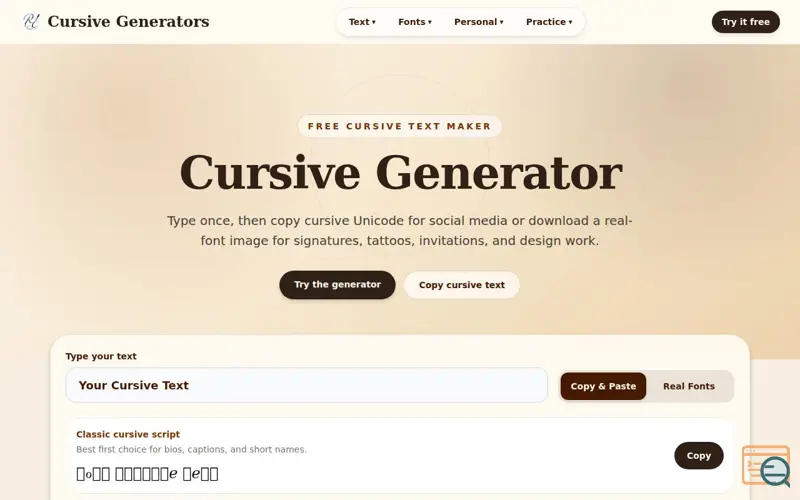 Screenshot of Cursive Generator