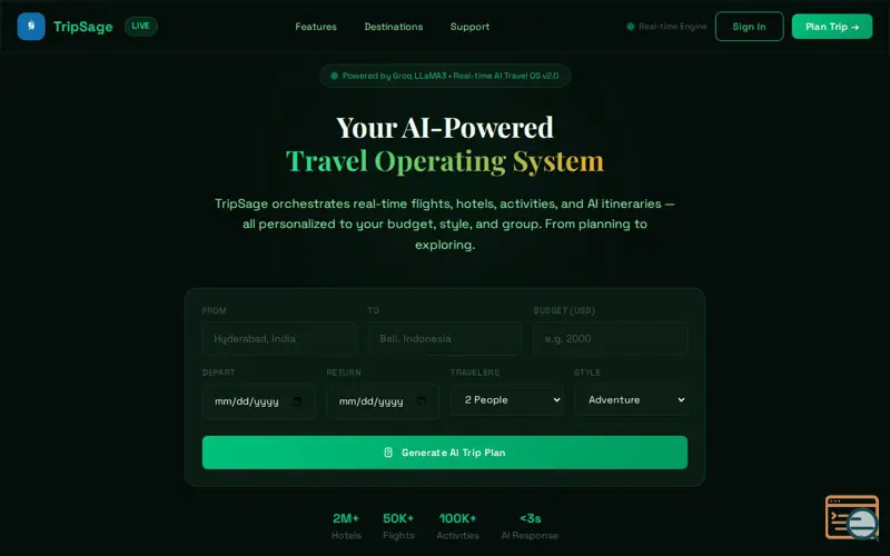 Screenshot of TripSage AI 