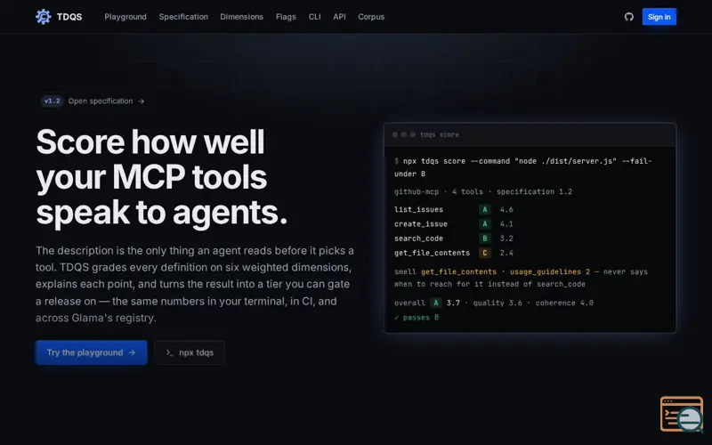 Screenshot of TDQS — Tool Definition Quality Score