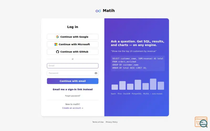 Screenshot of Matih, a launch using Azure Storage