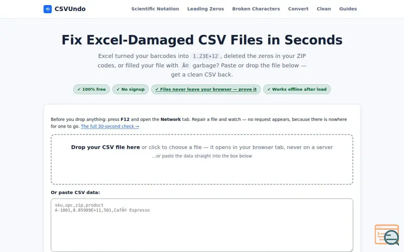 Screenshot of CSVUndo