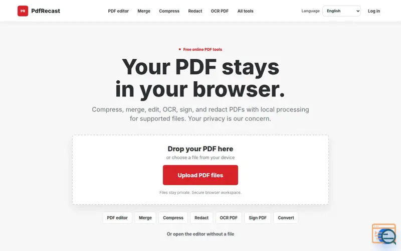 Screenshot of PdfRecast - Private PDF Editor with Local Browser Processing