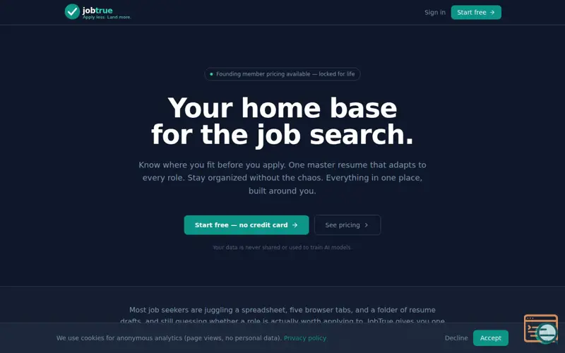 Screenshot of JobTrue