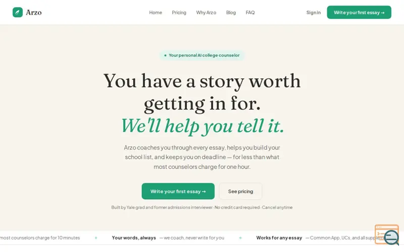 Screenshot of ARZO- College Application Coaching 