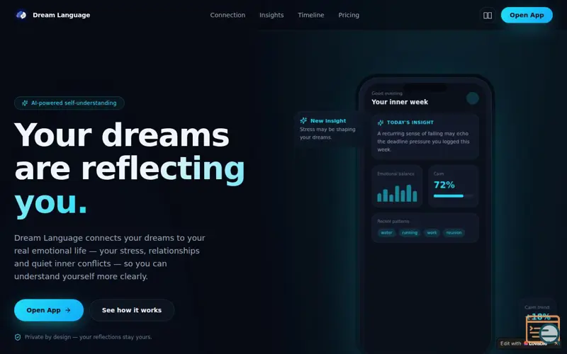 Screenshot of Dream language app