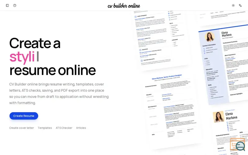 Screenshot of CV Builder online