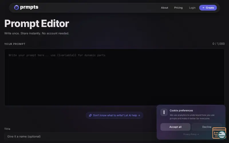 Screenshot of prmpts