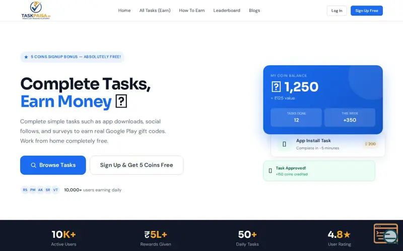Screenshot of TaskPaisa - Trusted GPT Reward Platform
