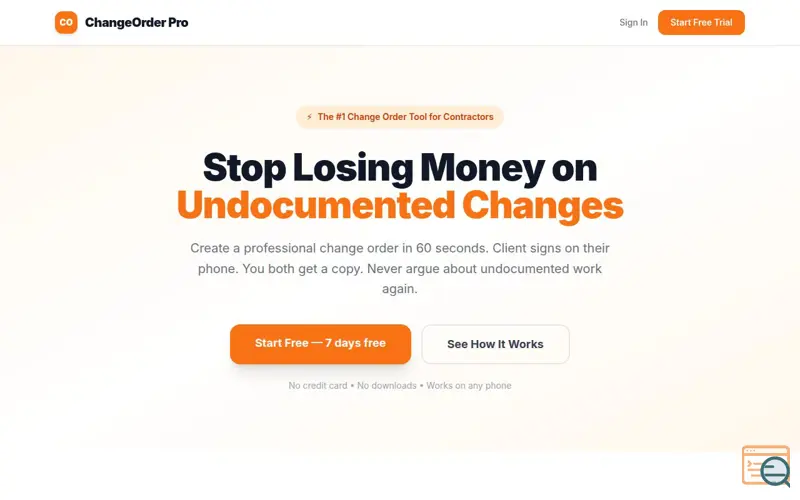 Screenshot of ChangeOrder Pro