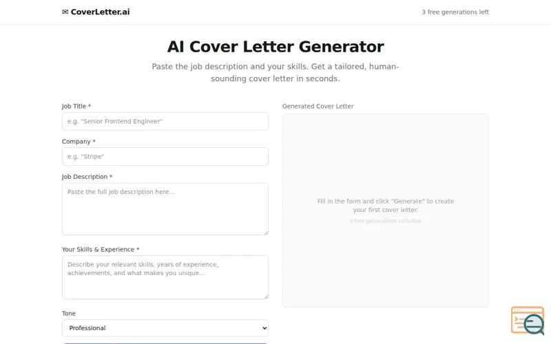 Screenshot of AI Cover Letter Generator