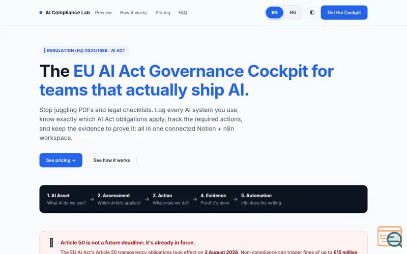 Screenshot of EU AI Act Governance Cockpit