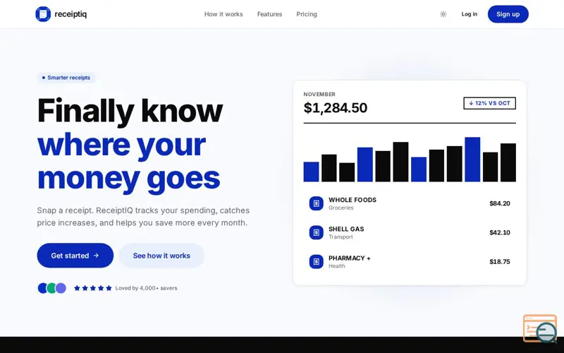 Screenshot of ReceiptIQ — Manage your money