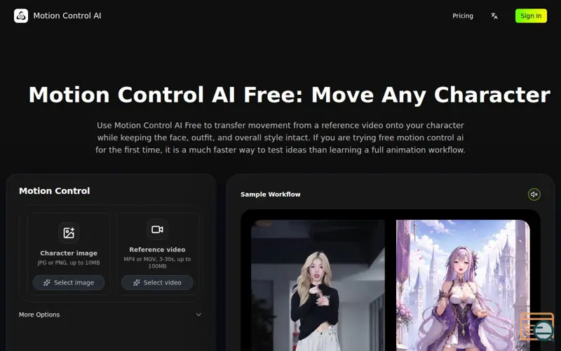 Screenshot of Motion Control AI