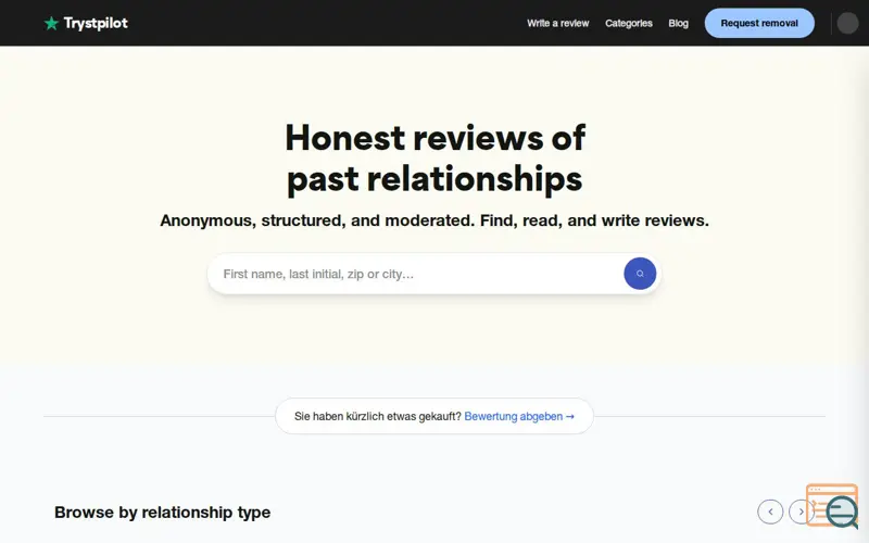 Screenshot of Trystpilot.xyz Anonymous Reviews