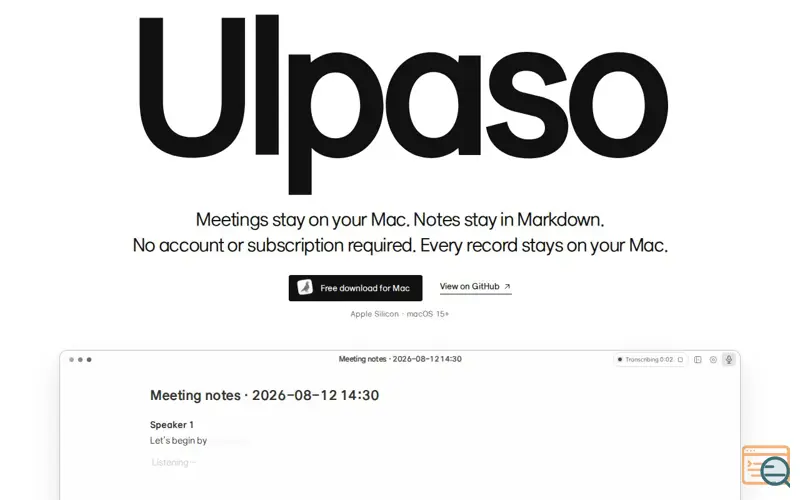 Screenshot of Ulpaso — Private, on-device meeting notes in Markdown