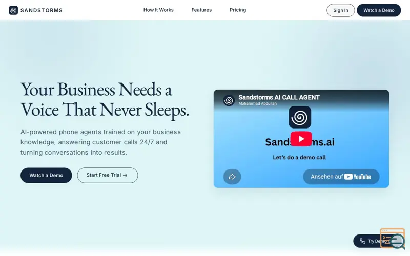 Screenshot of Sandstorms AI - AI Calling Agent Platform