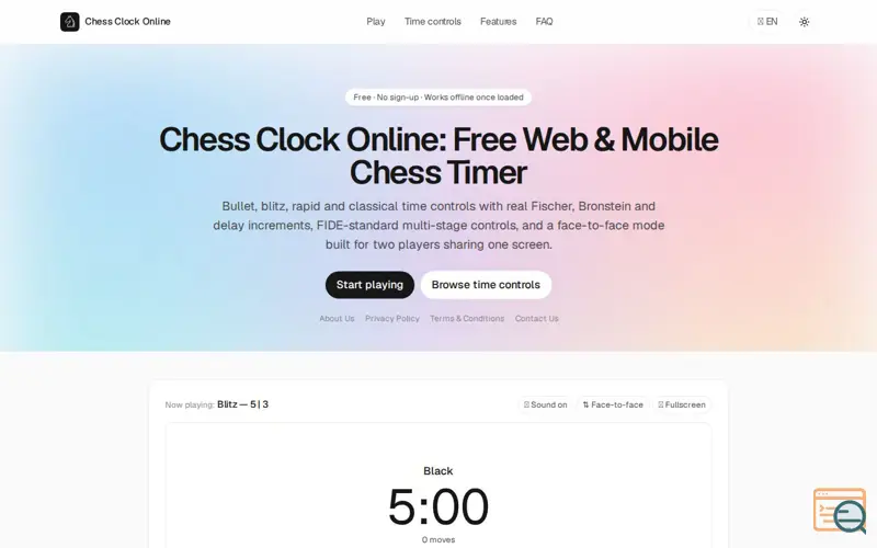 Screenshot of Chess Clock Online — Best Free Chess Timer & Clock App