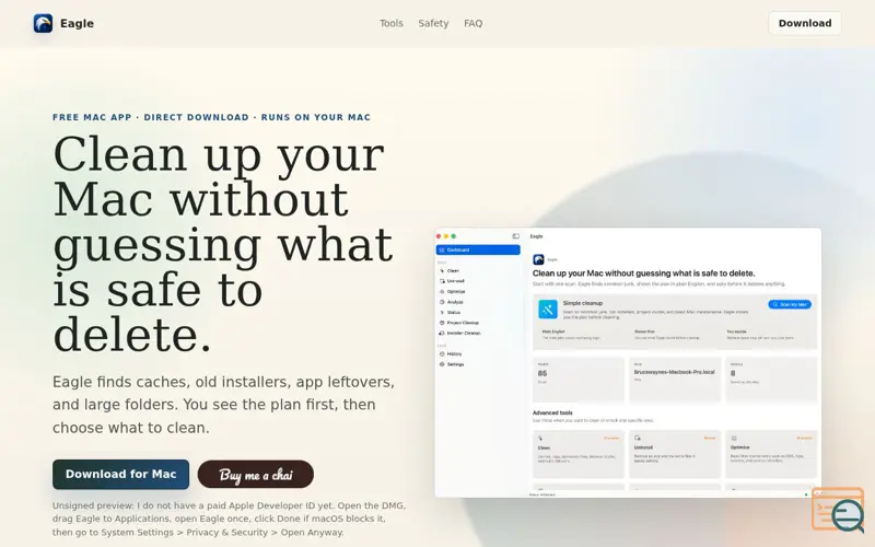 Screenshot of Eagle · Clean up your Mac safely