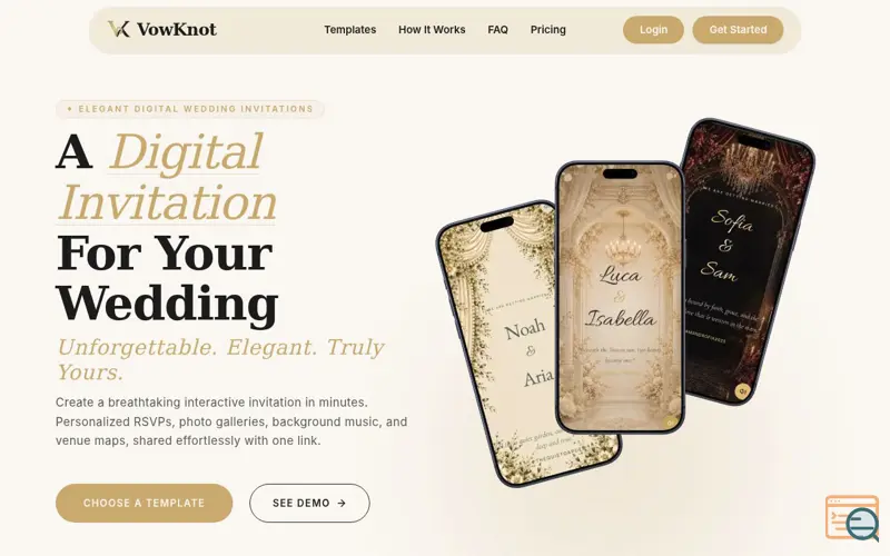 Screenshot of Vowknot | Premium Digital Wedding Invitations