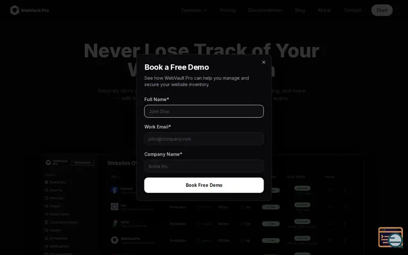 Screenshot of WebVault Pro