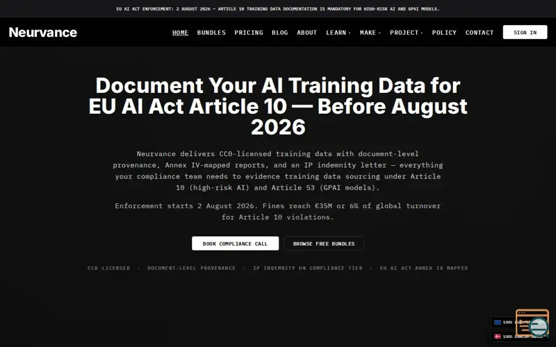 Screenshot of Neurvance, a launch using Simply.com