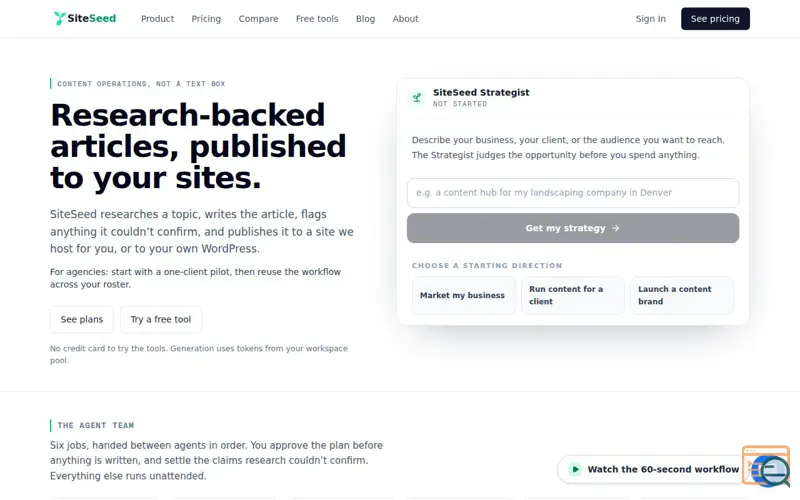 Screenshot of SiteSeed