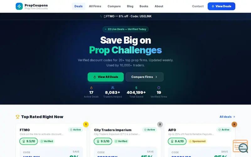 Screenshot of PropCoupouns; Live Rule Alerts and Deals