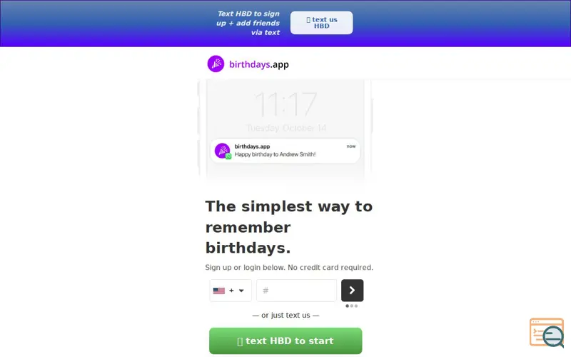 Screenshot of birthdays.app, a launch using Bubble.io