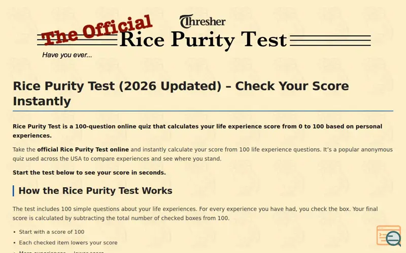 Screenshot of Rice Purity Test – How Pure Are You?, a launch using Histats