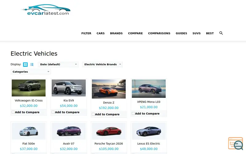 Screenshot of EV Car Latest, a launch using tagDiv Composer