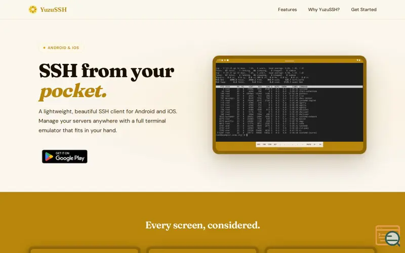 Screenshot of YuzuSSH - mobile SSH & Terminal