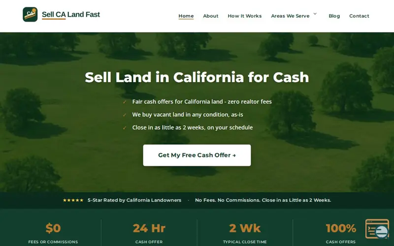 Screenshot of Sell CA Land Fast