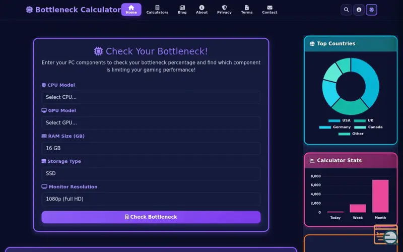 Screenshot of Bottleneck Calculator