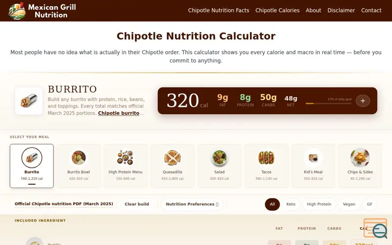 Screenshot of Mexican Grill Nutrition