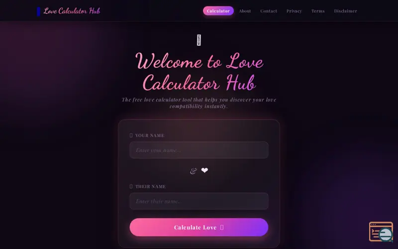 Screenshot of Love Calculator Hub