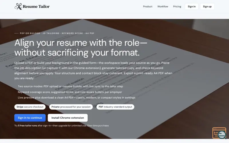 Screenshot of Resume Tailor