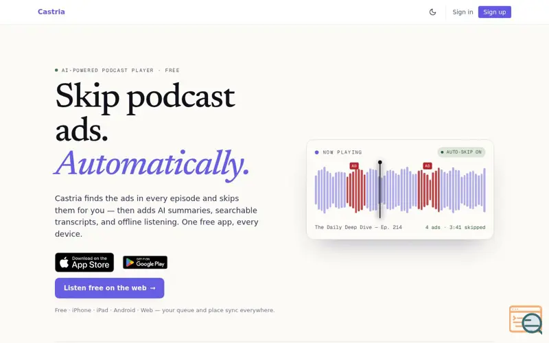 Screenshot of Castria — Skip Podcast Ads Automatically