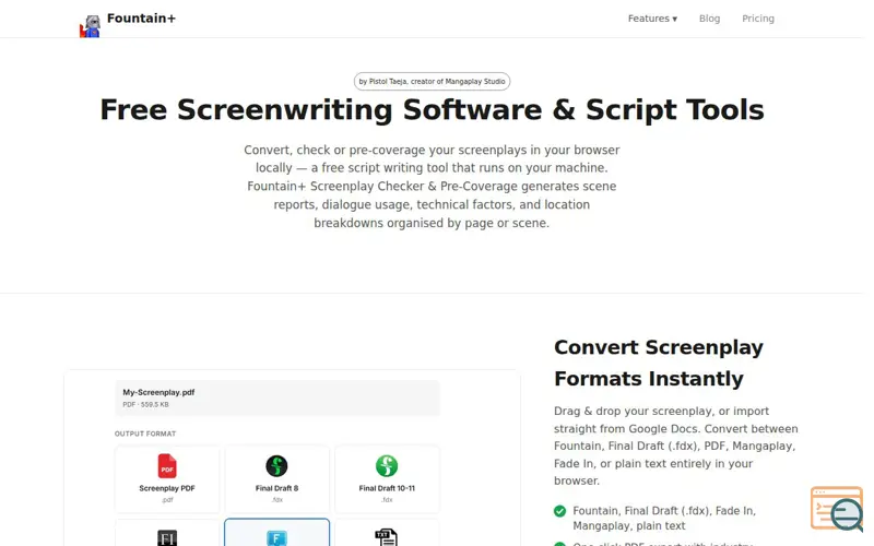 Screenshot of Fountain+