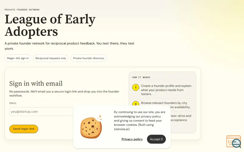 Screenshot of League of Early Adopters