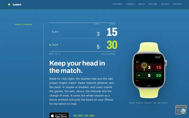 Screenshot of Luasc — tennis scoring for Apple Watch, iPhone and iPad