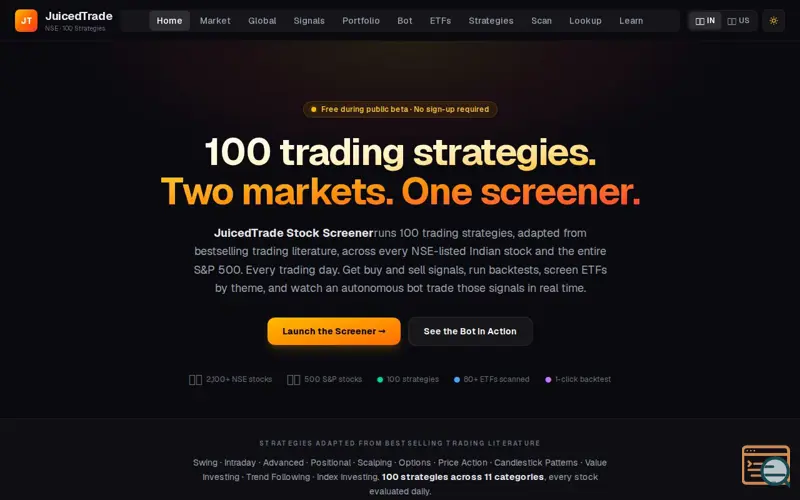 Screenshot of JuicedTrade Stock Screener