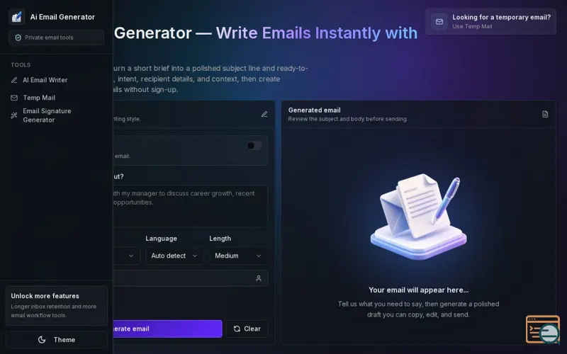 Screenshot of Ai Email Generator