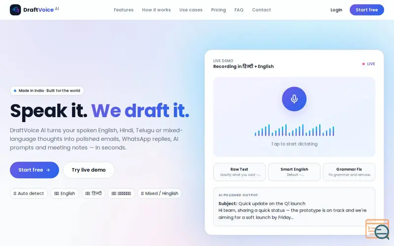 Screenshot of Draft Voice AI