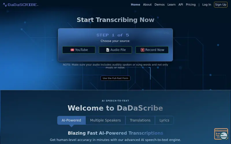 Screenshot of DaDaScribe