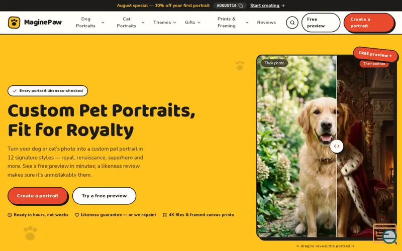 Screenshot of Custom Pet Portraits from Photos — AI Pet Art | MaginePaw