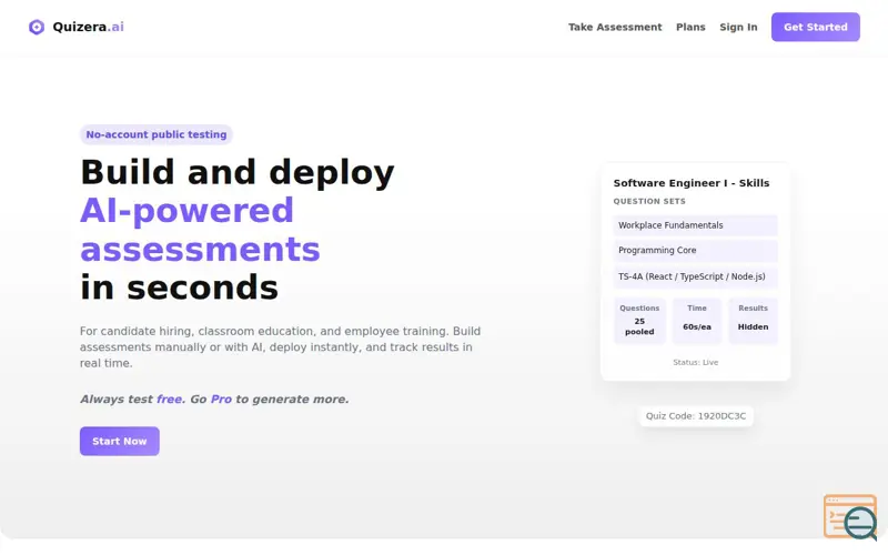 Screenshot of Quizera